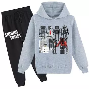Детский комплект с 3D толстовкой Skibidi, пуловер для туалета, спортивный костюм, детский свитер + брюки