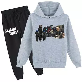 Детский комплект с 3D толстовкой Skibidi, пуловер для туалета, спортивный костюм, детский свитер + брюки 100 чёрный