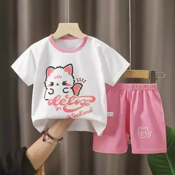 Детский комплект с коротким рукавом из чистого хлопка, летний новый стиль для мальчиков, летняя одежда для малышей, футболки для девочек, тонкая детская одежда 73cm белый