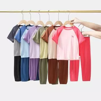 Детский комплект с короткими рукавами, летний тонкий пижамный комплект для мальчиков и девочек, семейный домашний комплект 100cm