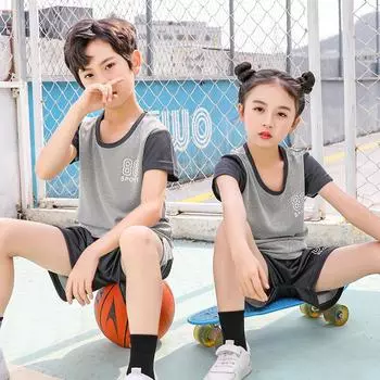 Детский комплект с короткими рукавами, летняя сетчатая быстросохнущая спортивная футболка для мальчиков, баскетбольная рубашка для девочек, футбольные шорты 100cm