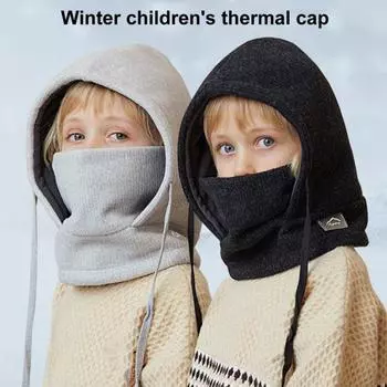 Детский комплект шапка шарф однотонный шнурок зимний теплый головной убор утолщенная бархатная подкладка мягкая шапка шарф зимние аксессуары хаки