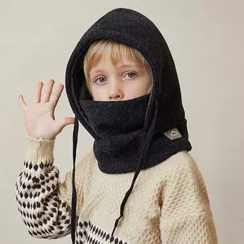 Детский комплект шапки и шарфа, однотонный зимний теплый головной убор с завязками, утолщенная бархатная подкладка бежевый