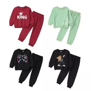 Детский комплект свитшотов, детский пуловер с круглым вырезом и брюки с эластичной резинкой на талии, спортивный костюм, наряды 130