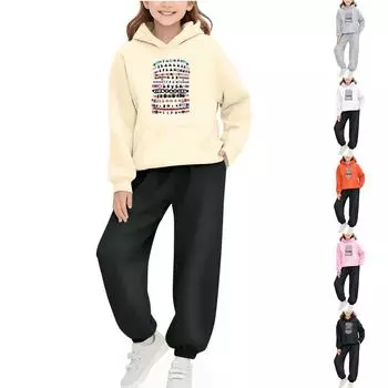 Детский комплект свитшотов с принтом (брюки + топ) 110 бежевый