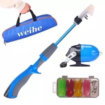 Детский комплект удочек для рыбалки, портативный телескопический комплект из удочки и катушки с коробкой для снастей 1.2m оранжевый