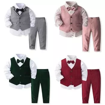 Детский комплект вечернего платья для мальчиков: жилет + рубашка + брюки + галстук-бабочка, комплект детской одежды 120