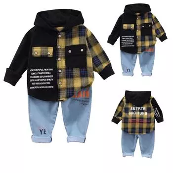 Детский комплект, весенне-осенний новый маленький и средний детский спортивный комплект, мужской и женский милый комплект из двух предметов для малышей 100 жёлтый