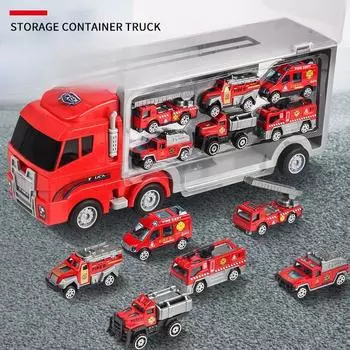 Детский контейнер для хранения из сплава, автомобиль, возвратный автомобиль из сплава, моделирование пожарной машины, инженерная машина, полицейский грузовик, инженерная машина жёлтый