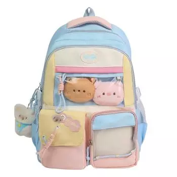 Детский контрастный рюкзак, школьный рюкзак большой вместимости для учениц средней школы синий