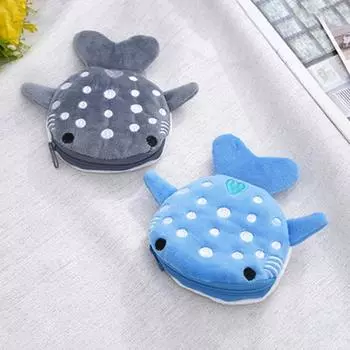 Детский кошелек в форме акулы из мультфильма, застежка-молния, мягкий плюшевый детский кошелек, изменения синий