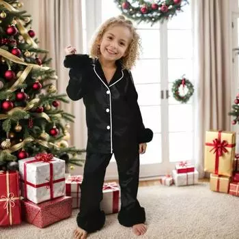 Детский костюм 2 шт./компл. семейная рождественская пижама мягкий материал теплый удобный классические цвета эластичный Kid-3Y темно-красного