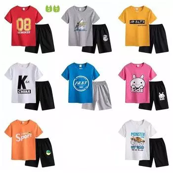 Детский костюм 5-12 лет, одинаковый по цвету повседневный детский костюм с шортами и короткими рукавами, одежда с героями мультфильмов 130cm