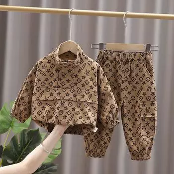 Детский костюм, детская одежда, модный костюм из двух частей в корейском стиле 100cm бежевый