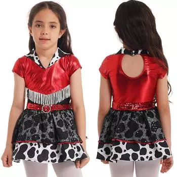 Детский костюм для девочек, платье с воротником с лацканами, короткими рукавами, кисточками и блестками, украшенное поясом, с комплектом с рукавами-рукавами 3-4 Years красный