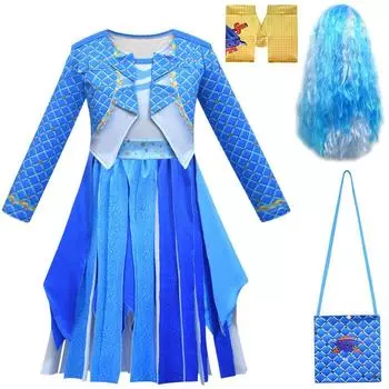 Детский костюм для девочек в стиле аниме на Хэллоуин с принтом, комплект из трех предметов с кисточками 120 синий