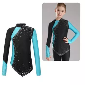 Детский костюм для фигурного катания с длинными рукавами, танцевальная одежда для девочек, спортивная одежда для балета, гимнастики, комбинезон, боди 5-6 Years чирковый