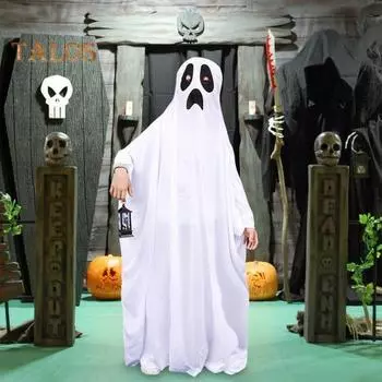 Детский костюм для Хэллоуина, накидка для привидения, костюм для костюмированной вечеринки в стиле «Дом с привидениями», полностью покрытый костюмом для взрослых, маскарадное пончо с капюшоном 130cm