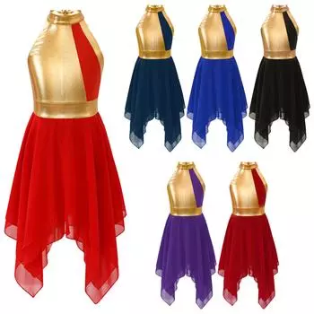 Детский костюм для лирического балета и танца для девочек, платье для катания на коньках, трико без рукавов, танцевальная одежда 5-6 Years красный