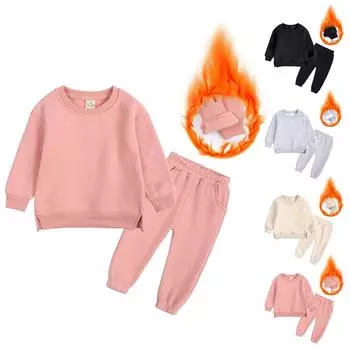 Детский костюм для мальчиков и девочек, зимний с длинным рукавом и флисовой толстовкой, теплые штаны с капюшоном, спортивный костюм 100 чёрный