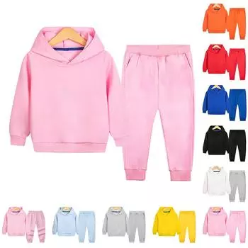 Детский костюм для мальчиков и девочек, зимний спортивный костюм с длинными рукавами и штанами с капюшоном 100 чёрный