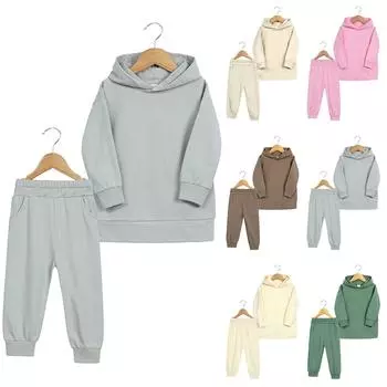 Детский костюм для мальчиков и девочек, зимний спортивный костюм с длинными рукавами и штанами с капюшоном 100