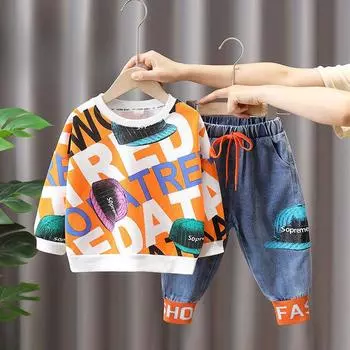 Детский костюм для мальчиков на весну и осень, повседневная одежда, детский осенний свитер, модный топ из двух частей для мальчиков 140 зелёный