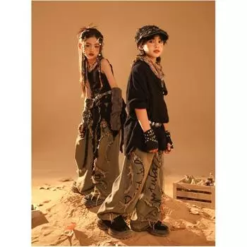 Детский костюм для уличных танцев в стиле хип-хоп для детей среднего и большого возраста, однотонный свитер + джинсы, стильный красивый комплект из двух предметов 170