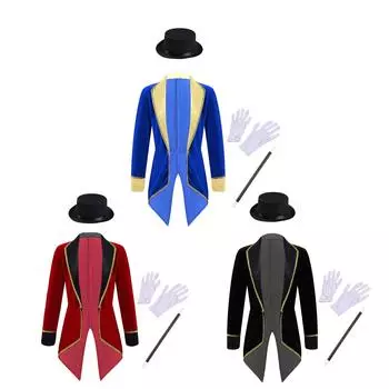 Детский костюм фокусника на Хэллоуин, смокинг с длинным рукавом для циркового инспектора манежа, куртка, пальто для мальчиков и девочек, карнавальный наряд для вечеринки 5-6 Years