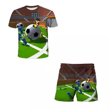 Детский костюм, футболка Cute Stumble Guys, топ с 3D принтом + шорты, комплект из 2 предметов, детский комплект, футболки, одежда для девочек, брюки 160