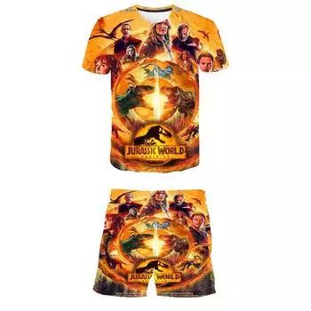 Детский костюм, футболка, модные летние комплекты одежды «Мир Юрского периода Dominion» для мальчиков и девочек, костюмы, детская одежда 160