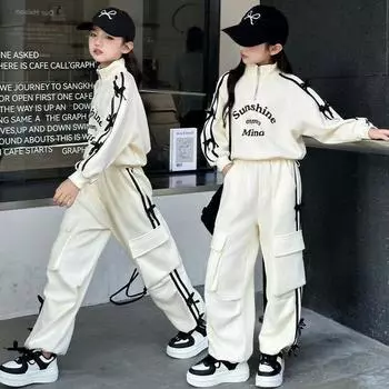 Детский костюм из двух частей для средних и больших детей, осенний свитер для девочек, весенне-осенний спортивный модный повседневный костюм в стиле вестерн 170