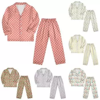 Детский костюм из двух частей с принтом, топ с длинными рукавами и пуговицами, широкие брюки, комплект пижамы, домашний повседневный костюм 110 светло-зеленый