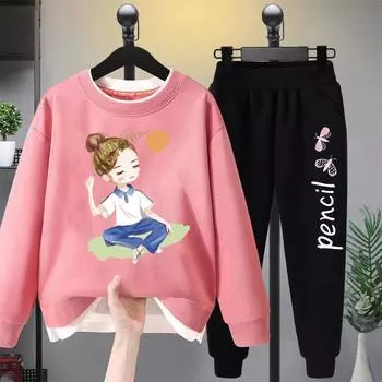 Детский костюм, модный свитер, весенне-осенний костюм из двух частей 90 розовый