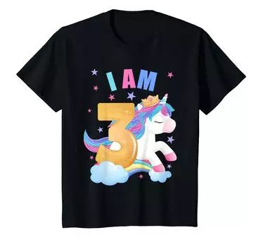 Детский костюм на день рождения для мальчиков и девочек 3 лет Футболка с единорогом чёрный