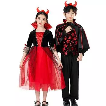 Детский костюм на Хэллоуин для мальчиков и девочек, комплект одежды с головным убором 100