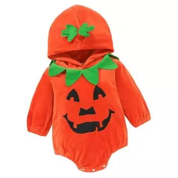 Детский костюм на Хэллоуин с длинными рукавами Ins Demon Pumpkin Jumpsuit European Style Cross-Border Supply Festival Clothing 3M оранжевый