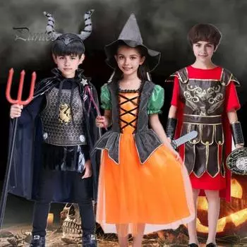 Детский костюм на Хэллоуин с палочкой ведьмы, платье тыквы для косплея, сценическая праздничная одежда, платье принцессы, одежда римского воина для мальчиков 140cm красный