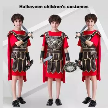 Детский костюм на Хэллоуин с палочкой ведьмы, платье тыквы для косплея, сценическая праздничная одежда, платье принцессы, одежда римского воина для мальчиков 140cm красный