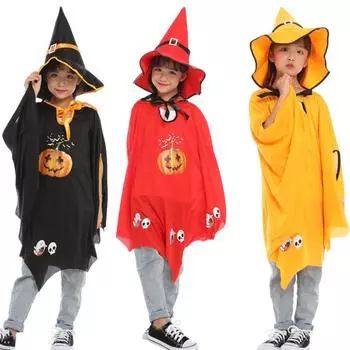 Детский костюм на Хэллоуин с тыквой и шляпой, детский костюм для вечеринки, плащ-призрак для косплея красный