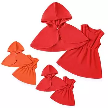 Детский костюм на Хеллоуин, комплект из двух предметов: флисовый жилет, платье + накидка с капюшоном 10 оранжевый