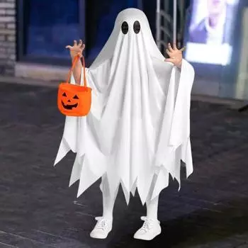 Детский костюм привидения, белый плащ привидения с сумкой-тыквой для мальчиков и девочек, аксессуар для костюмированной вечеринки на Хэллоуин белый