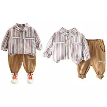 Детский костюм-рубашка, универсальный детский костюм из двух предметов, весенняя корейская детская одежда, модный корейский стиль 90