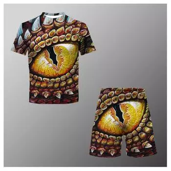 Детский костюм с футболкой, модная повседневная одежда с принтом глаз в стиле Tech, футболка + брюки, комплект из двух предметов 100CM