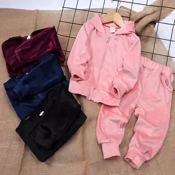 Детский костюм с капюшоном для мальчика, бархатный костюм, повседневная свободная толстовка + брюки, весенне-осенний комплект для девочек, спортивная одежда для малышей 140 чёрный