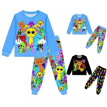 Детский костюм с круглым вырезом и длинными рукавами в мультяшном стиле 4 чёрный