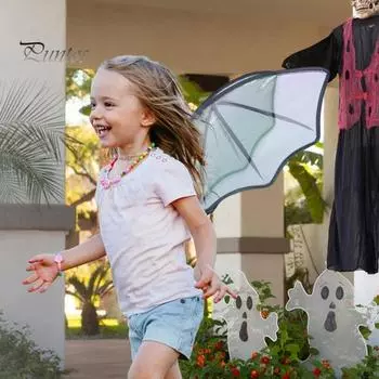 Детский костюм с крыльями летучей мыши, костюм с крыльями феи, легкий регулируемый костюм из органзы, крыло летучей мыши, аксессуары для ролевых игр на Хэллоуин чёрный