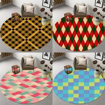 Детский ковер для ползания, круглый напольный коврик, решетчатый ковер для детской комнаты, ковер для спальни, гостиной, геометрический ковер, домашний декор 40