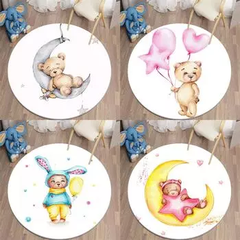 Детский ковер с принтом медведя из мультфильма, кавайный маленький коврик для гостиной, круглый ковер, напольный коврик, украшение дома, детский нескользящий коврик 40cm