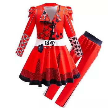 Детский красный костюм для девочек, куртка с короткими рукавами, топ, расклешенные брюки, парик, платье принцессы 6-14 лет 110 красный